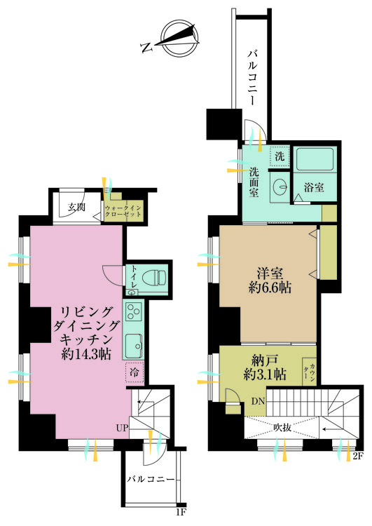 その他 1LDK+S（納戸）、専有面積69.59m2、バルコニー面積12.24m2