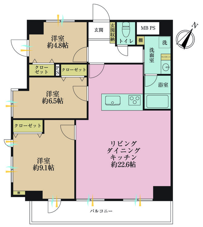 その他 3LDK、専有面積95.5m2、バルコニー面積10m2
