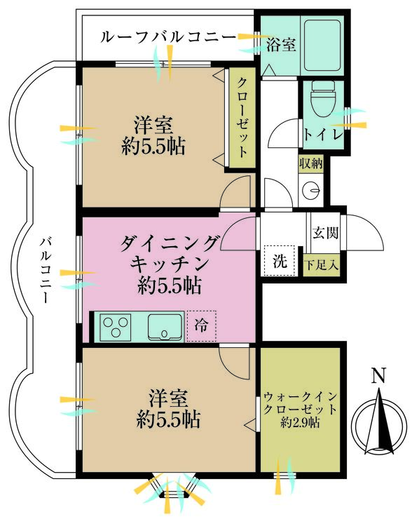 その他 2DK、専有面積48.72m2、バルコニー面積10.84m2