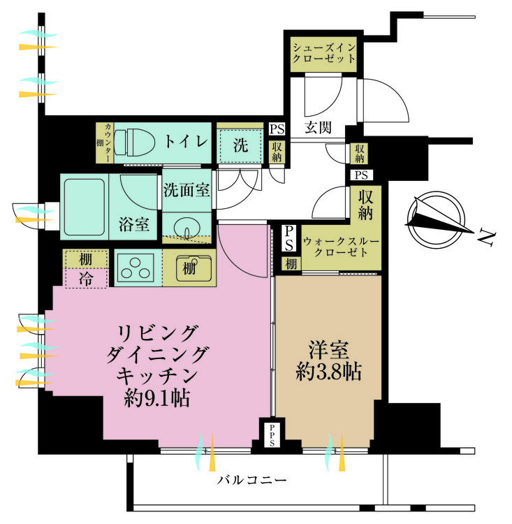 その他 1LDK、専有面積37.11m2、バルコニー面積4.73m2