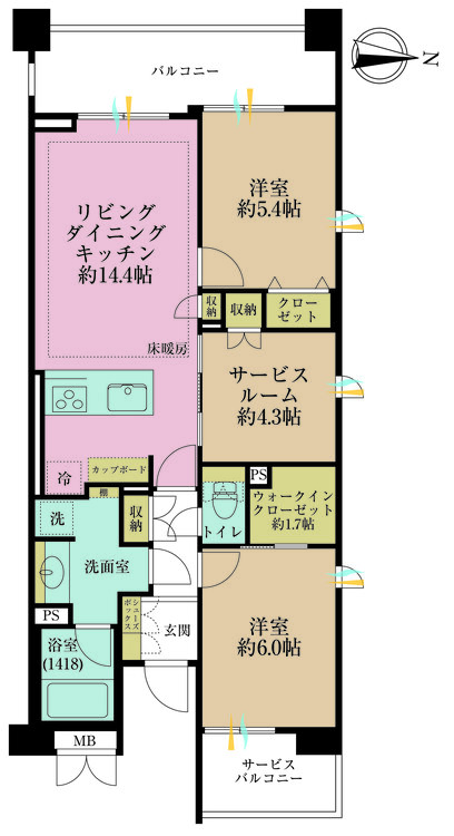 その他 2LDK+S（納戸）、専有面積68.94m2、バルコニー面積9.94m2