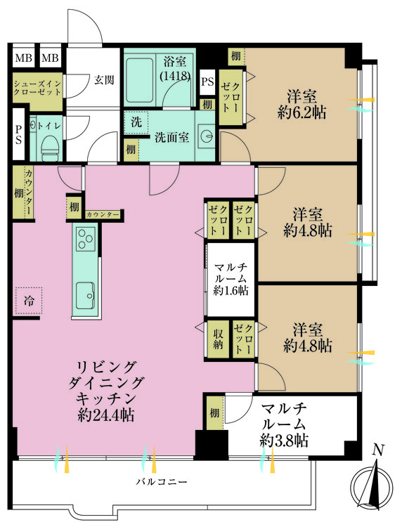 その他 3LDK+S（納戸）、専有面積97.33m2、バルコニー面積13.32m2