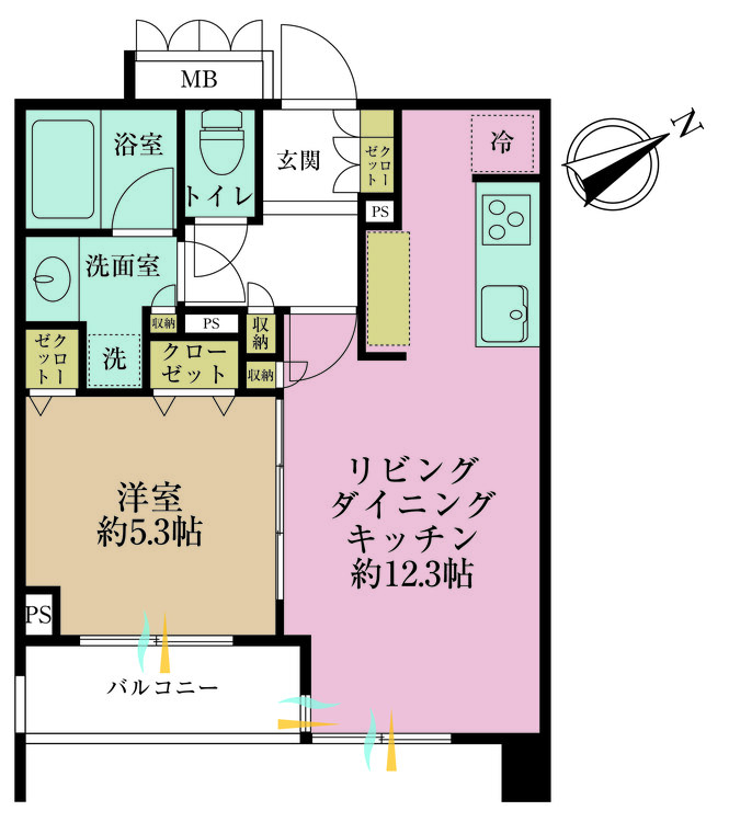 その他 1LDK、専有面積43.1m2、バルコニー面積4.02m2