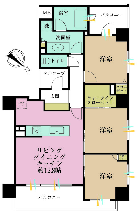 その他 3LDK、専有面積65.07m2、バルコニー面積13.45m2