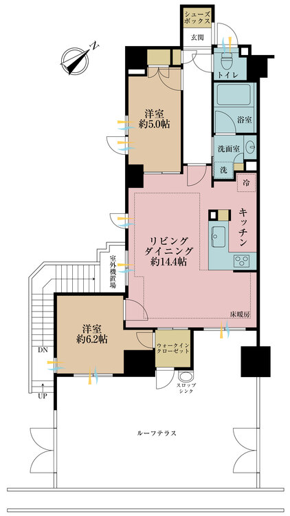 間取り 2LDK、専有面積66.95?、バルコニー面積31.8?