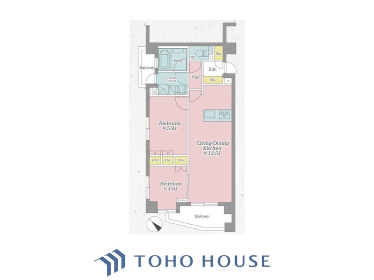 間取り 【house the light is illuminat】採光と風　家事導線も比較的良好で、風通しの良さで過ごしやすい麗(うら)らかな気分にさせてくれるリビング