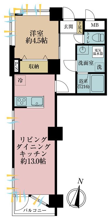 間取り 1LDK、専有面積47.05?、バルコニー面積5.9?