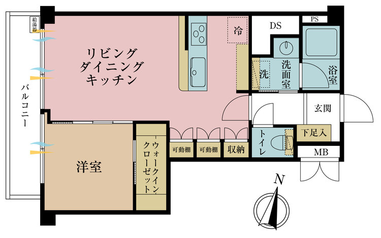 間取り １ＬＤＫ、専有面積４７．９２?、バルコニー面積５．１?