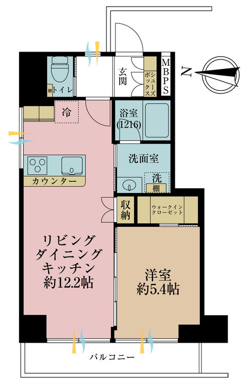 間取り 1LDK、専有面積43.35?、バルコニー面積4.91?