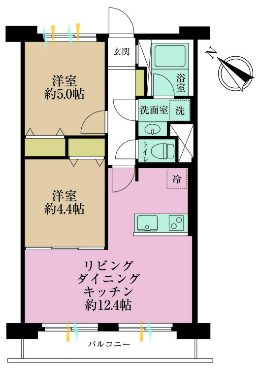 その他 2LDK、専有面積46.46m2、バルコニー面積5.78m2