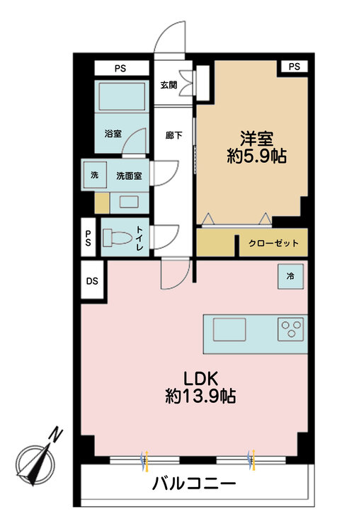 その他 1LDK、専有面積51.57m2、バルコニー面積5.92m2