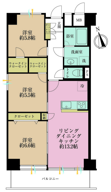 その他 3LDK、専有面積69.55m2、バルコニー面積8m2