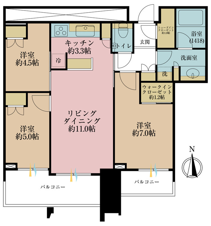 その他 3LDK、専有面積70.19m2、バルコニー面積14.07m2