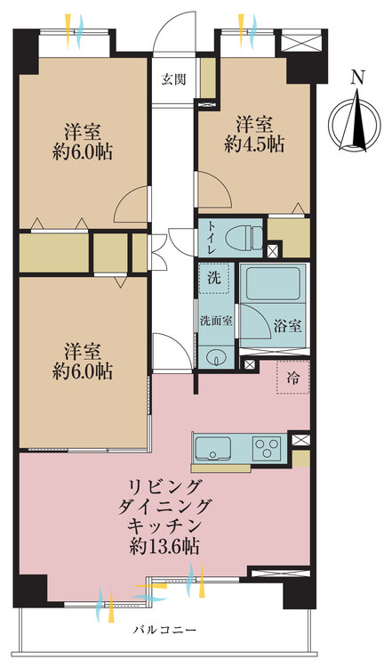 間取り 3LDK、専有面積65.55、バルコニー面積7.65?