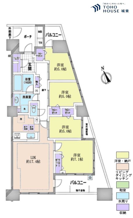 間取り ４ＬＤＫ、専有面積９０．３９平米、バルコニー面積１８．４８平米