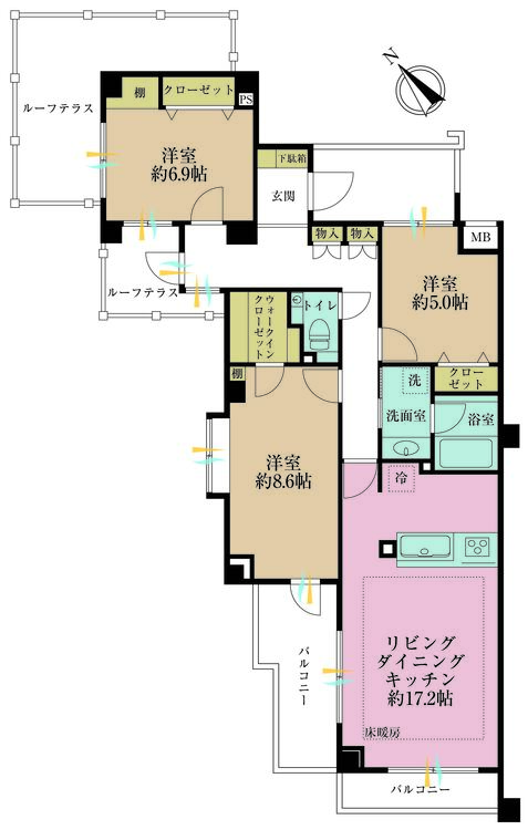 その他 3LDK、専有面積91.8m2、バルコニー面積11.65m2