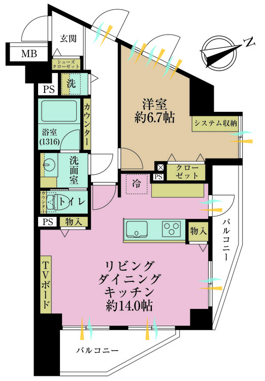 その他 1LDK、専有面積50.65m2、バルコニー面積9.1m2