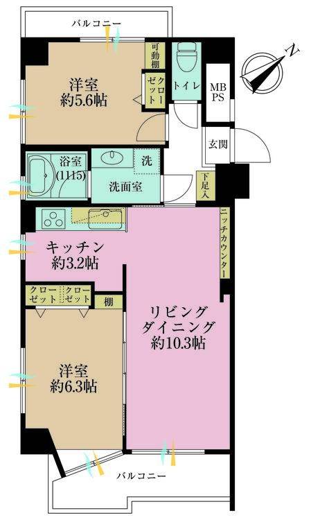 その他 2LDK、専有面積55.52m2、バルコニー面積8.21m2