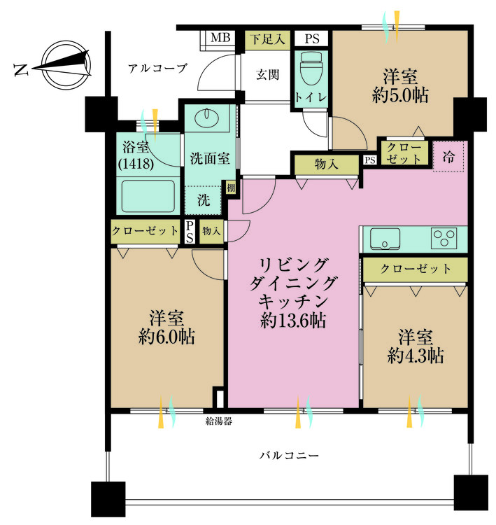 その他 3LDK、専有面積64.4m2、バルコニー面積16.2m2