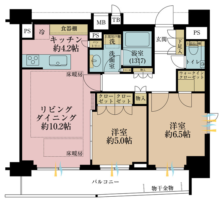 その他 2LDK、専有面積61.56m2、バルコニー面積9.74m2