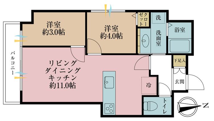 その他 2LDK、専有面積42.64m2、バルコニー面積4.62m2