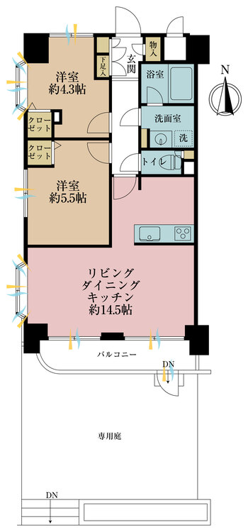 その他 2LDK、専有面積53.78m2、バルコニー面積6.4m2