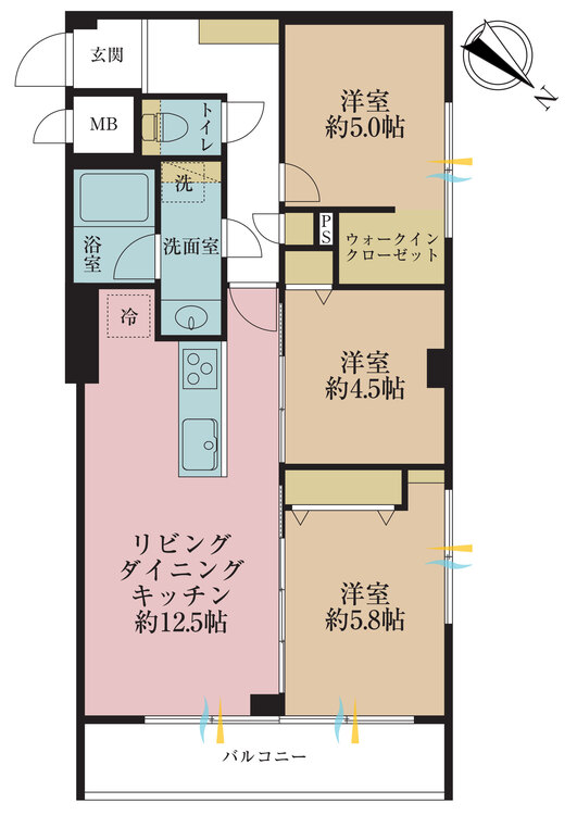 その他 3LDK、専有面積64.53m2、バルコニー面積5.48m2