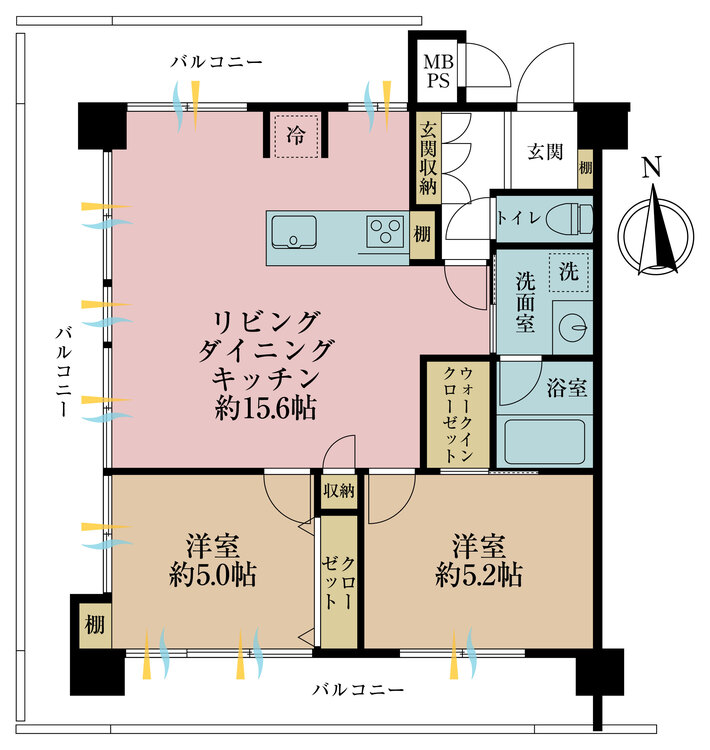 その他 2LDK、専有面積58.72m2、バルコニー面積27.87m2
