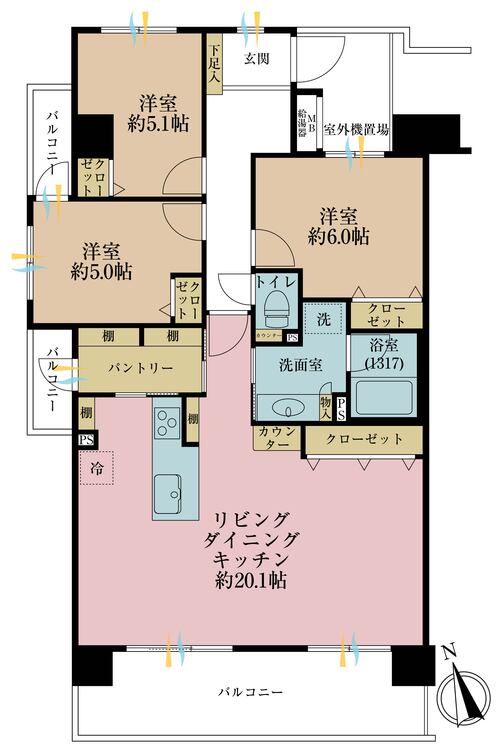 その他 3LDK、専有面積83.4m2、バルコニー面積16.56m2