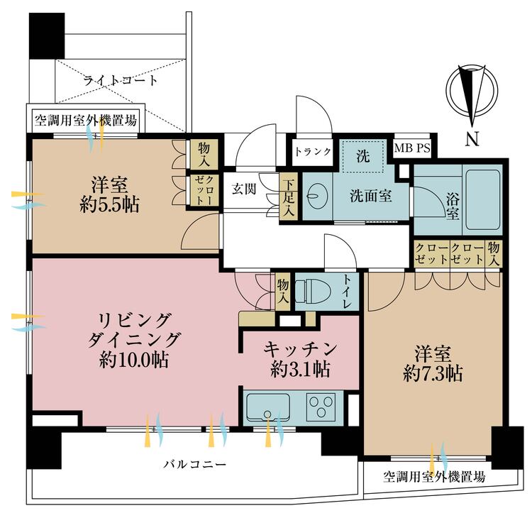 その他 2LDK、専有面積60.16m2、バルコニー面積10.18m2