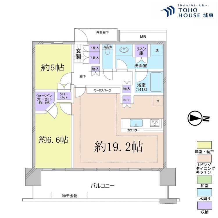 間取り ２ＬＤＫ、専有面積７１．３８平米、バルコニー面積１７．６平米