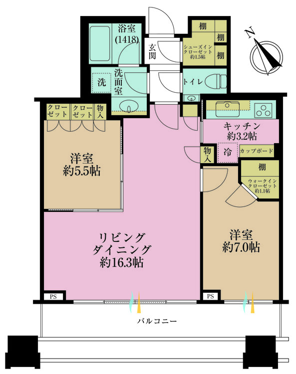 その他 2LDK、専有面積71.17m2、バルコニー面積14.02m2