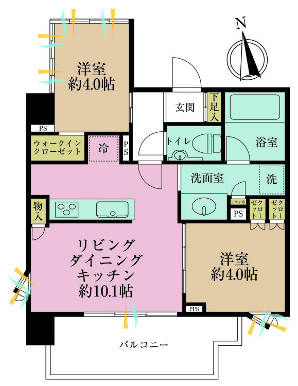 その他 2LDK、専有面積43.89m2、バルコニー面積7.6m2