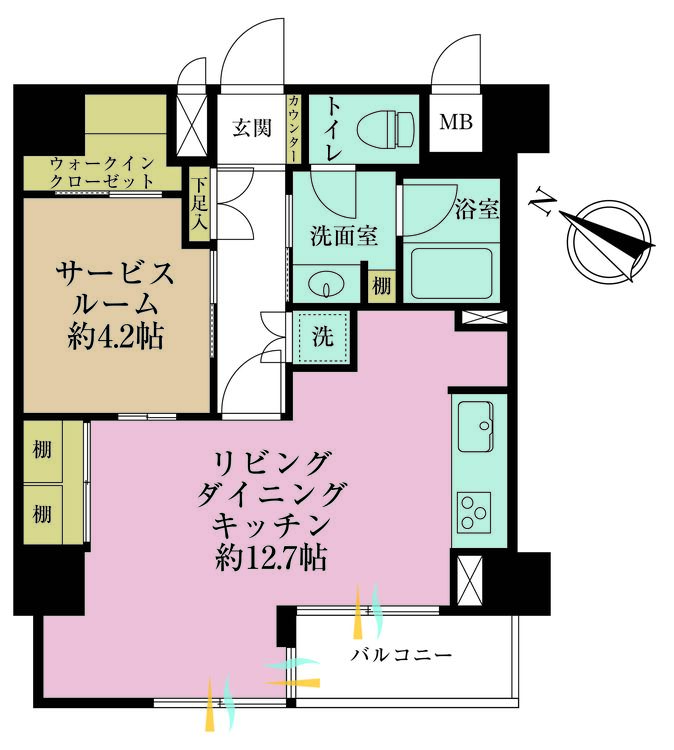その他 1LDK+S（納戸）、専有面積44.56m2、バルコニー面積3.47m2