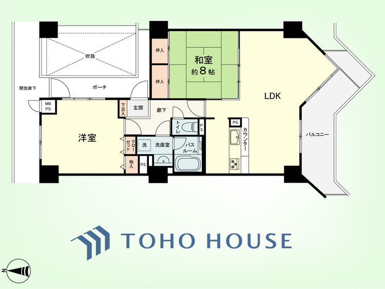 間取り 2LDK　専有面積85.19平米、バルコニー面積9.88平米