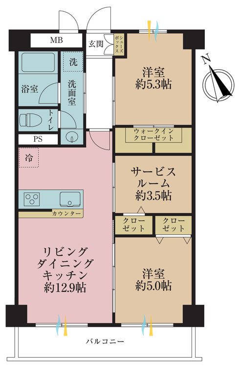 その他 2LDK+S（納戸）、専有面積61.61m2、バルコニー面積7.32m2