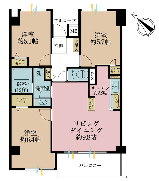 その他 3LDK、専有面積62m2、バルコニー面積6m2