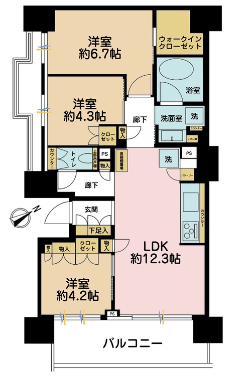 その他 3LDK、専有面積66.32m2、バルコニー面積9.63m2