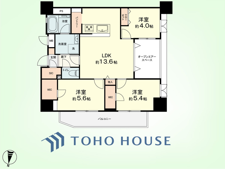 間取り 3LDK　専有面積65.06平米、バルコニー面積7.56平米