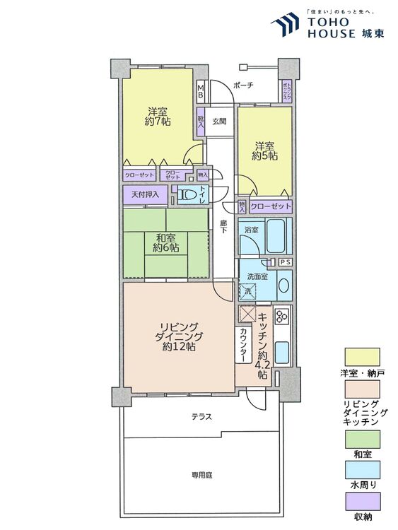 間取り ３ＬＤＫ、専有面積７８．１１平米、テラス面積９．１７平米、専用庭面積１９．１６平米