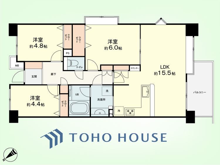 間取り 3LDK　専有面積71.56平米、バルコニー面積7.12平米