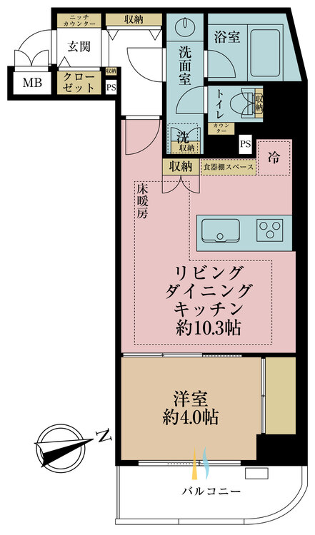 その他 1LDK、専有面積39.13?、バルコニー面積4.45? 