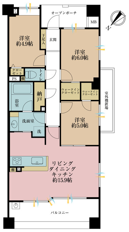 その他 3LDK、専有面積74.05m2、バルコニー面積11.84m2