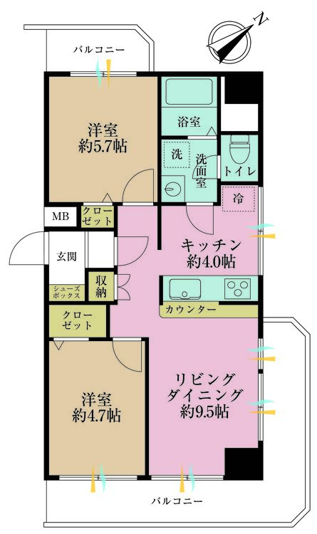その他 2LDK、専有面積49.11m2、バルコニー面積10.65m2