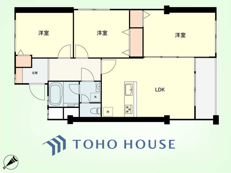 間取り 3LDK　専有面積62.01平米、バルコニー面積4.32平米