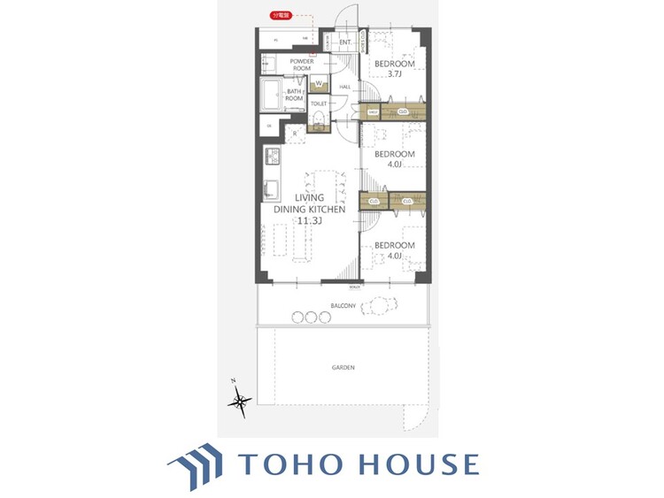 間取り 空間演出に拘り整然とセンス良く纏められた室内。