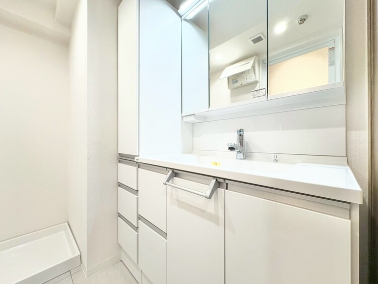 洗面 何かと物が増える場所だからこそ、スッキリと見映えの良い空間に。