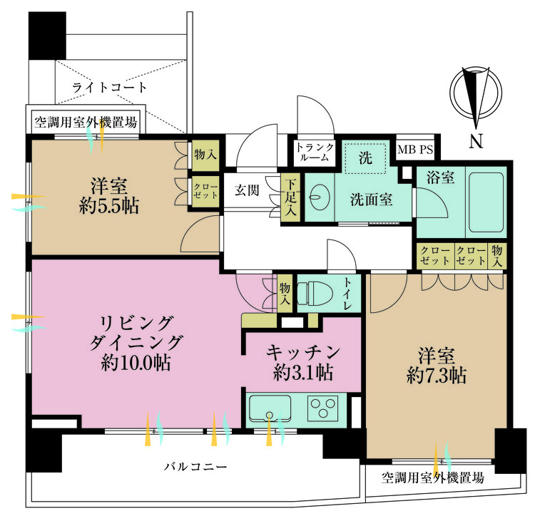 その他 2LDK、専有面積60.16m2、バルコニー面積10.18m2