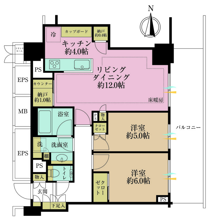 その他 2LDK+2S（納戸）、専有面積67.57m2、バルコニー面積14.6m2