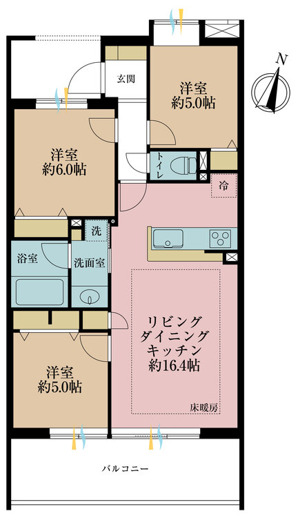 間取り 3LDK、専有面積68.59?、バルコニー面積13.1?